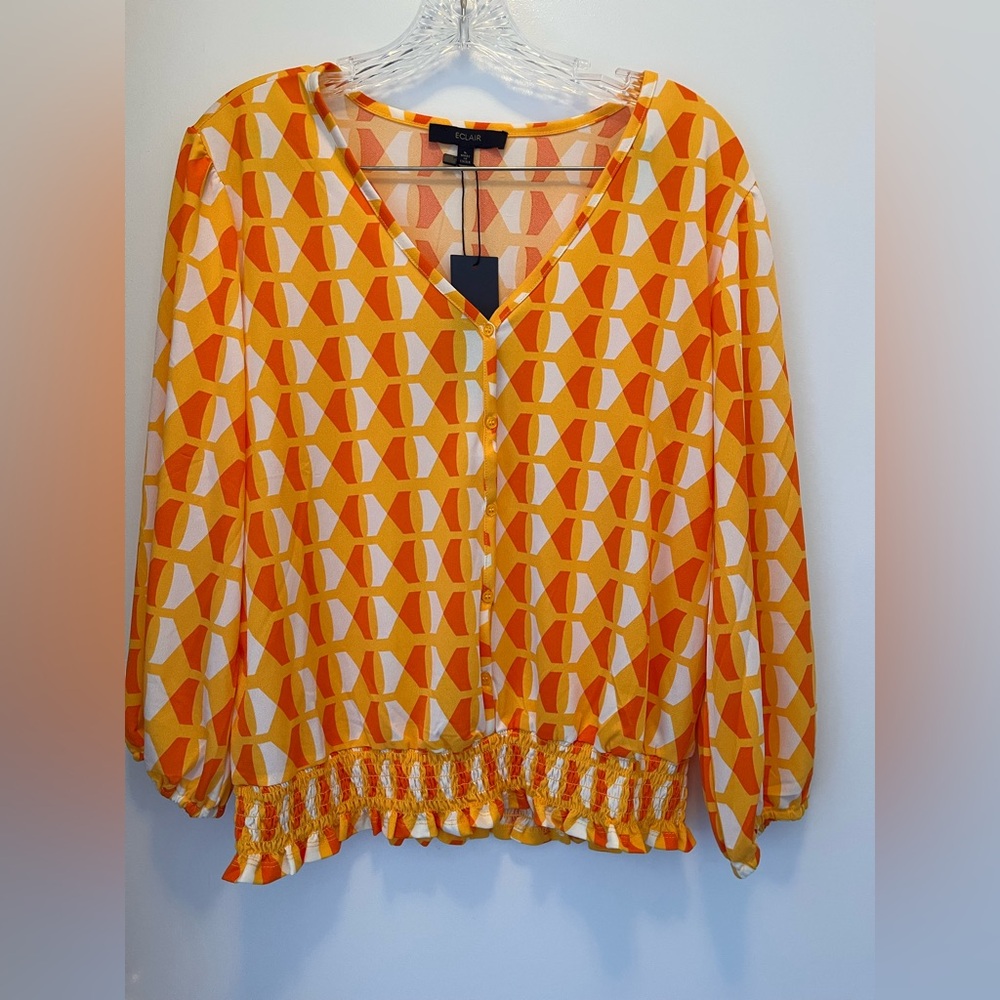 Eclair Orange Geometric Women's Blouse